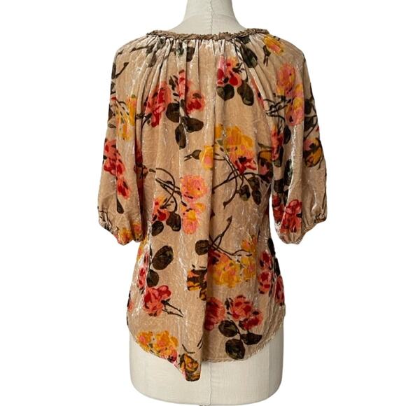 Sundance All Hours Crushed Velvet Silk Blend Floral Balloon Sleeve Top Medium - Picture 7 of 12